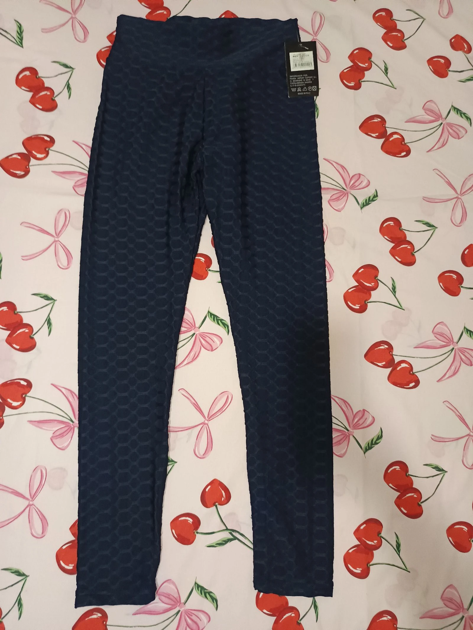 Leggings Azules Push Up de Panal de Abeja - Talla L/XL (Nuevo)